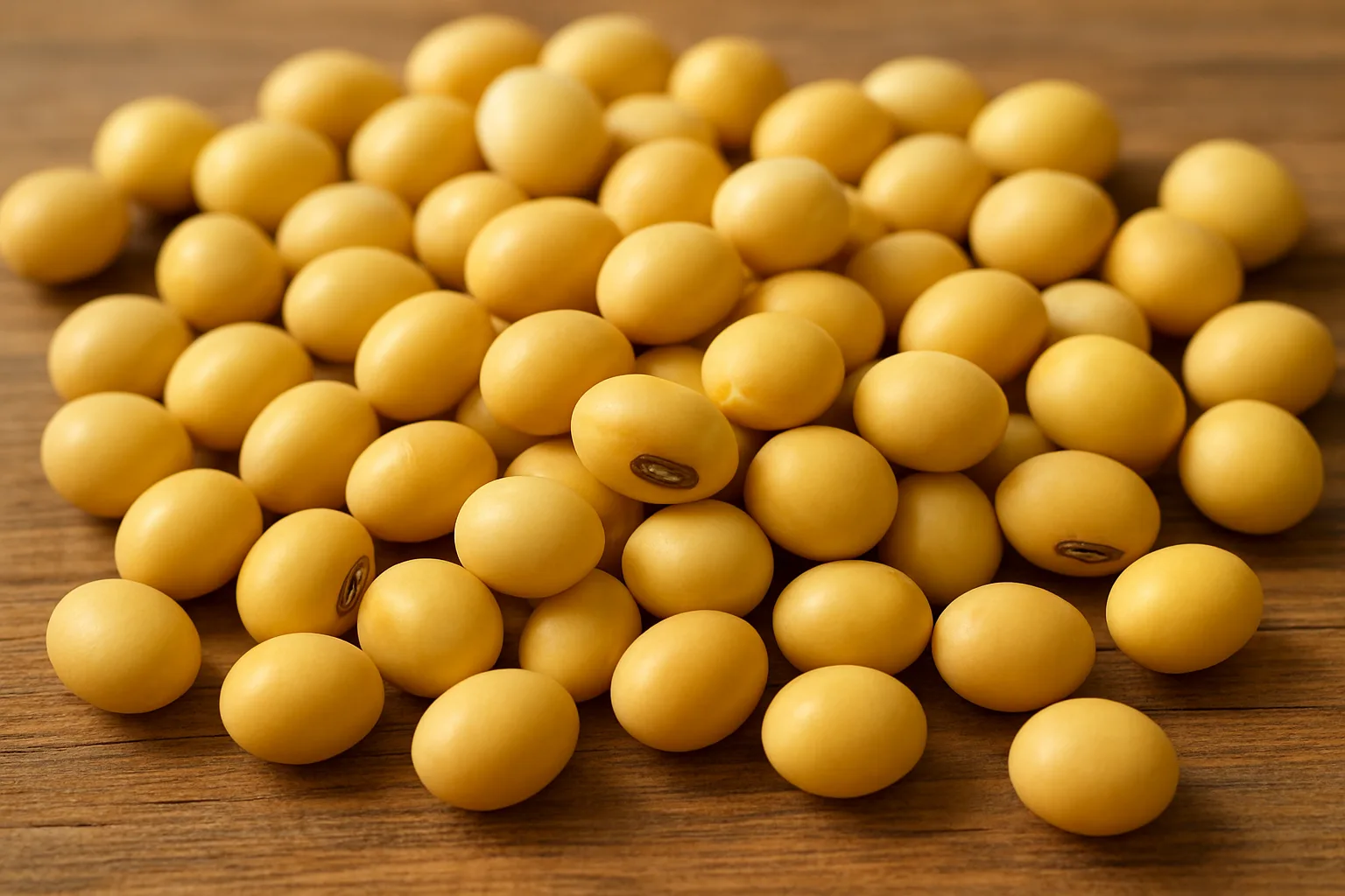 신선한 대두가 놓여 있는 모습으로 콩 속의 영양 성분을 시각적으로 나타냅니다.