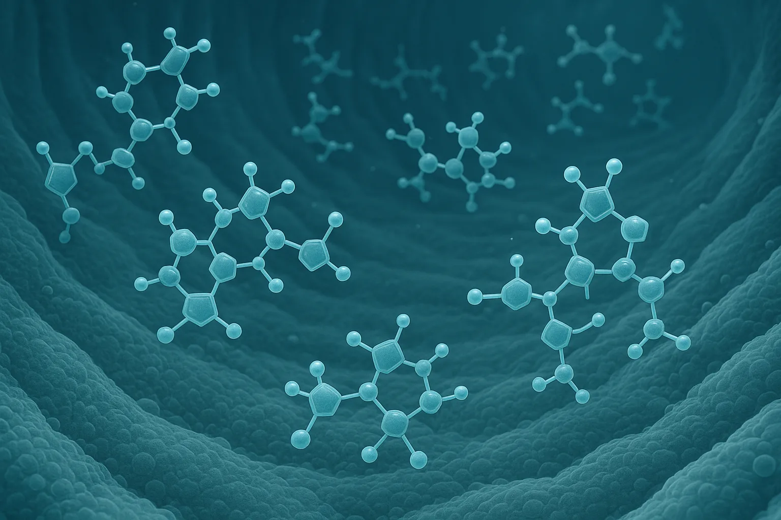 위산을 견디고 대장까지 온전하게 도달하는 콩 올리고당의 분자 구조적 특징을 보여주는 생물학적 시각 자료입니다.