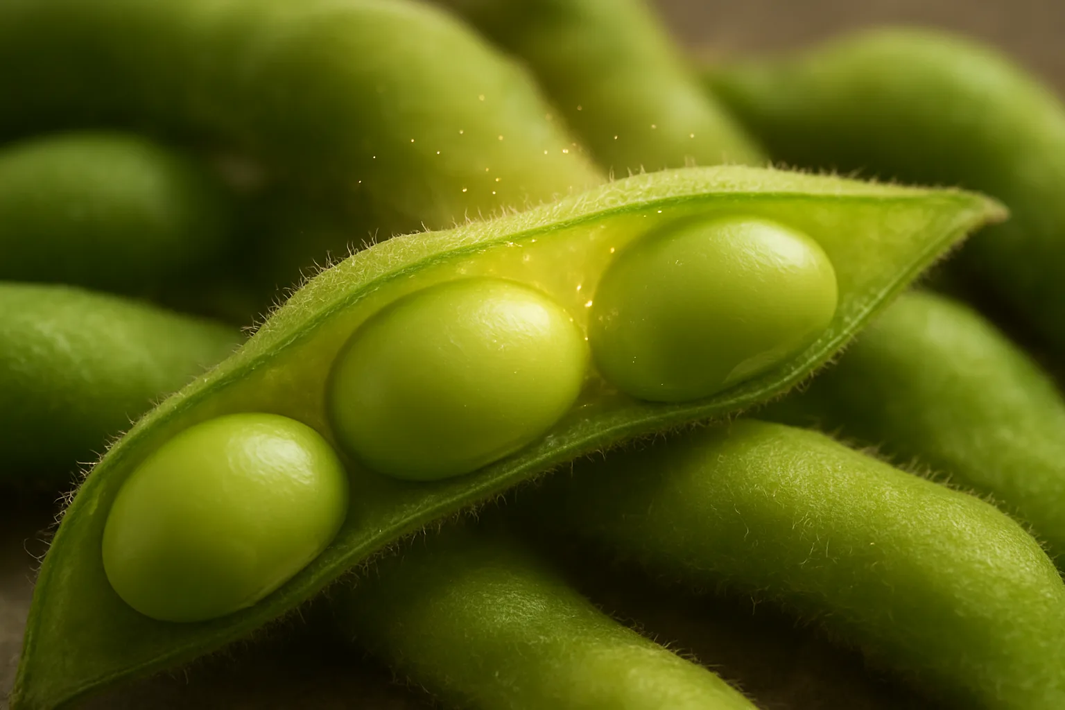 신선한 콩에서 발산되는 천연 항산화 성분을 부드러운 빛으로 표현한 모습입니다.