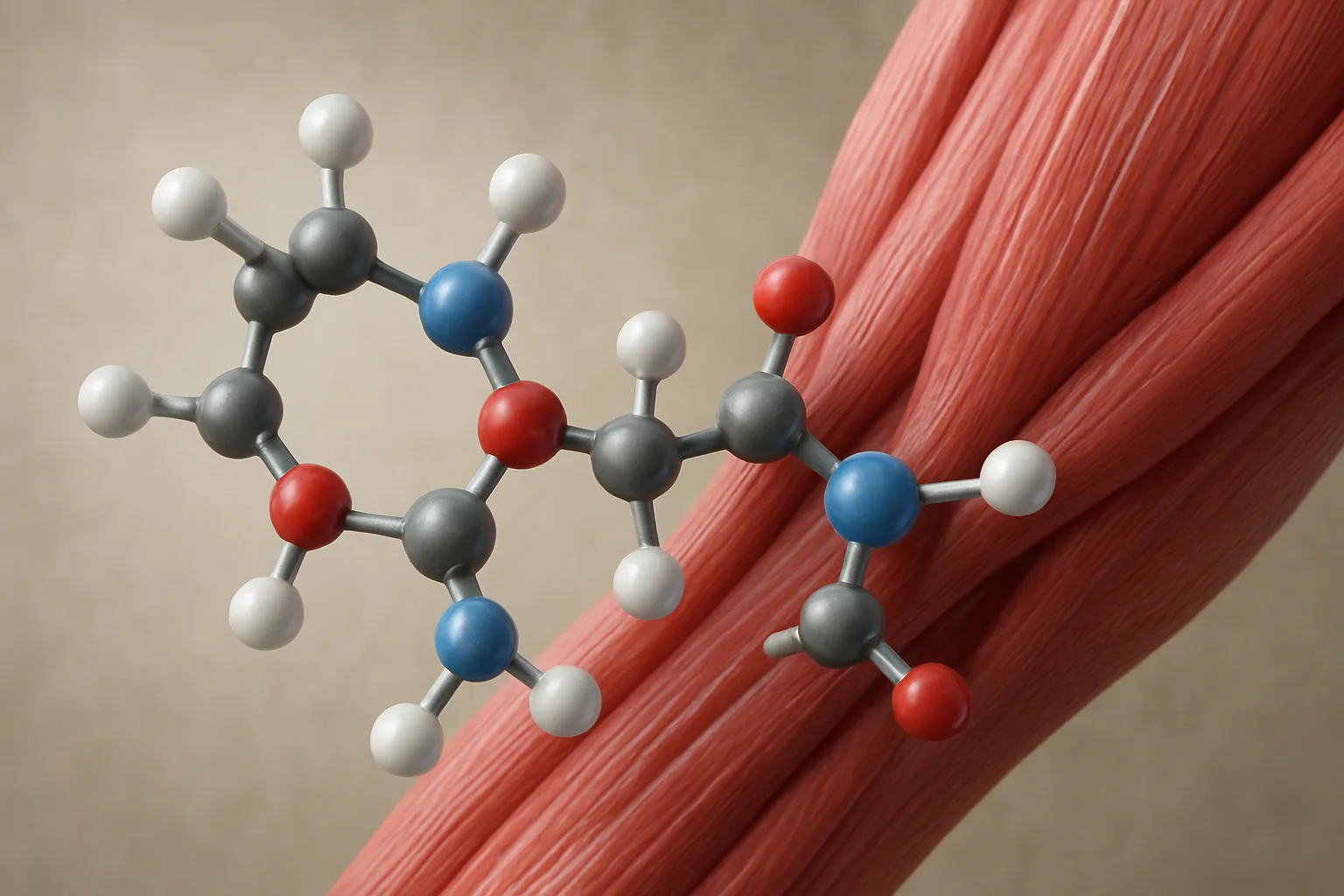 단백질 분해를 막고 합성을 돕는 분지아미노산의 입체적 구조와 근육 세포의 연결 과정