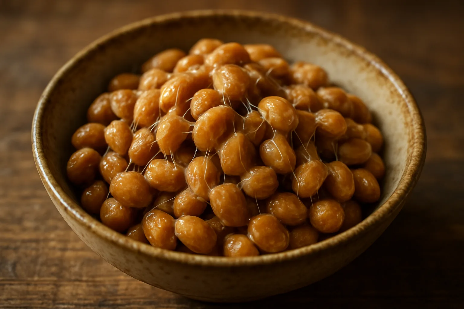 잘 발효된 낫토와 청국장이 짚과 함께 놓여 미생물 발효 과정을 통해 영양소가 극대화되는 모습입니다.