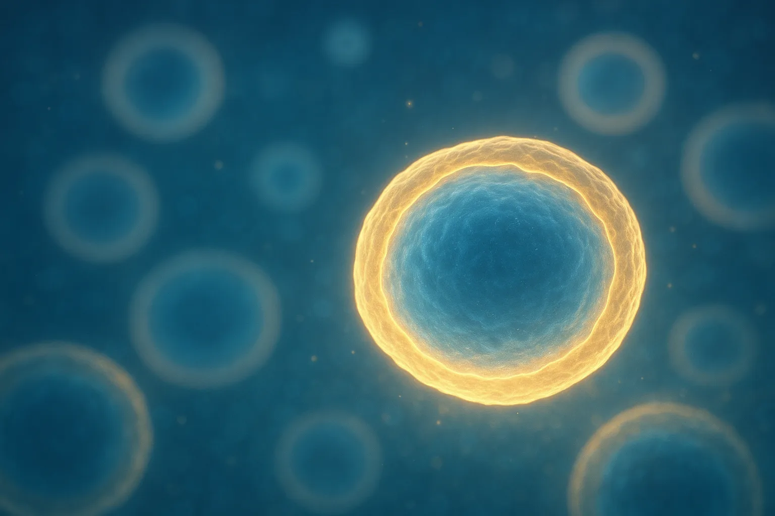 콩의 레시틴 성분이 간 세포막을 보호하고 대사 과정을 돕는 현미경 시점의 묘사입니다.