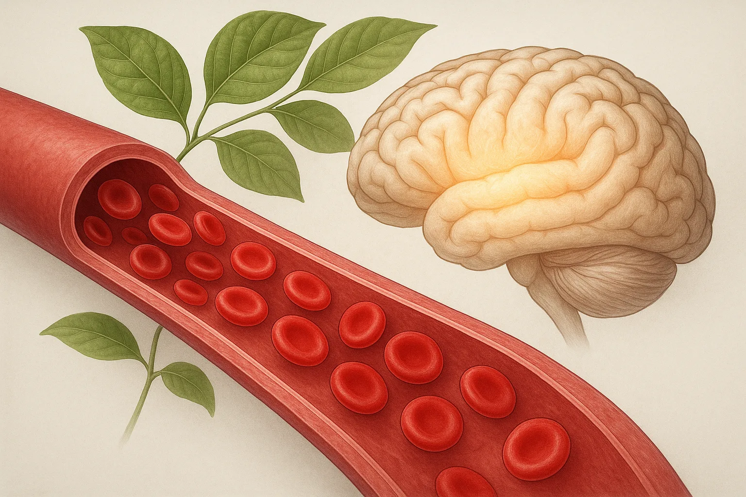 콩의 불포화지방산이 맑은 혈관을 통해 뇌로 원활하게 전달되는 과정을 보여주는 인체 순환 이미지입니다.