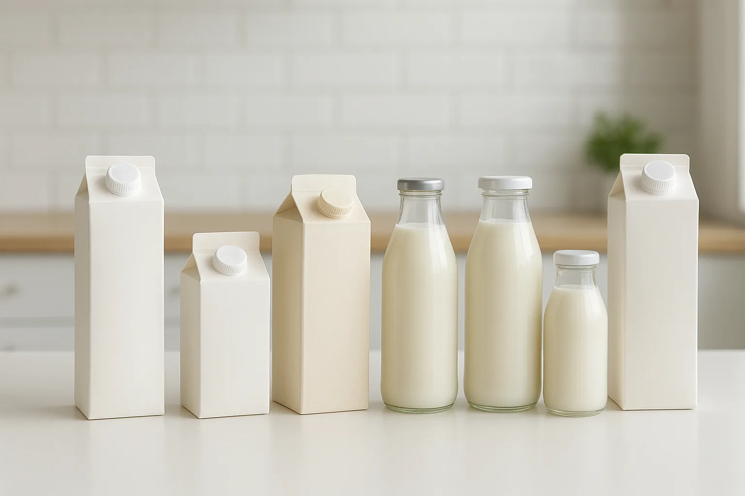 원재료와 영양 성분이 서로 다른 여러 종류의 식물성 음료가 테이블 위에 정갈하게 나열되어 있습니다.