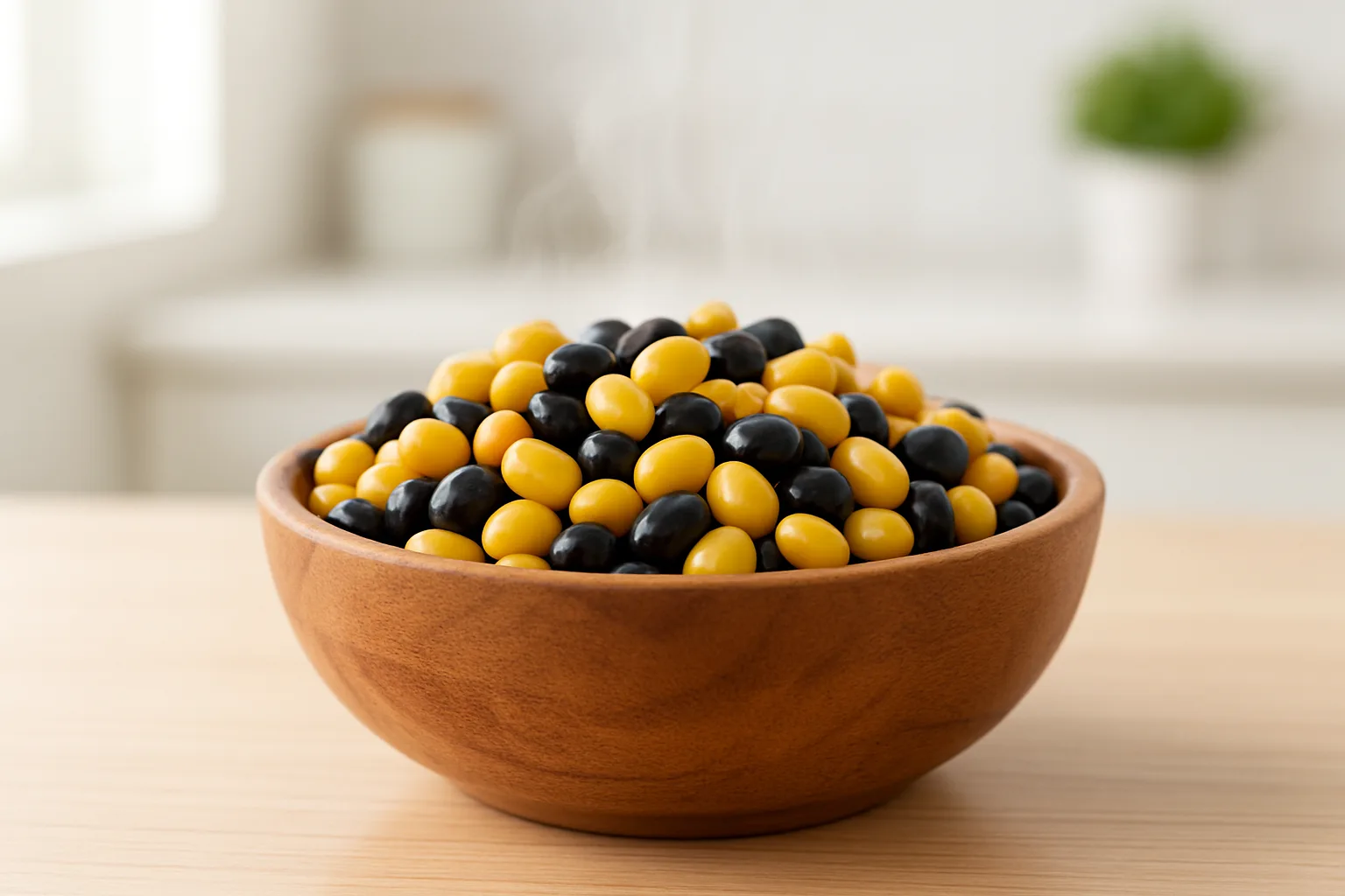 영양소가 파괴되지 않고 알맞게 삶아져 윤기가 흐르는 건강한 콩의 모습