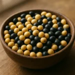 남성의 활력 증진에 도움을 주는 신선한 콩이 가득 담긴 나무 그릇.