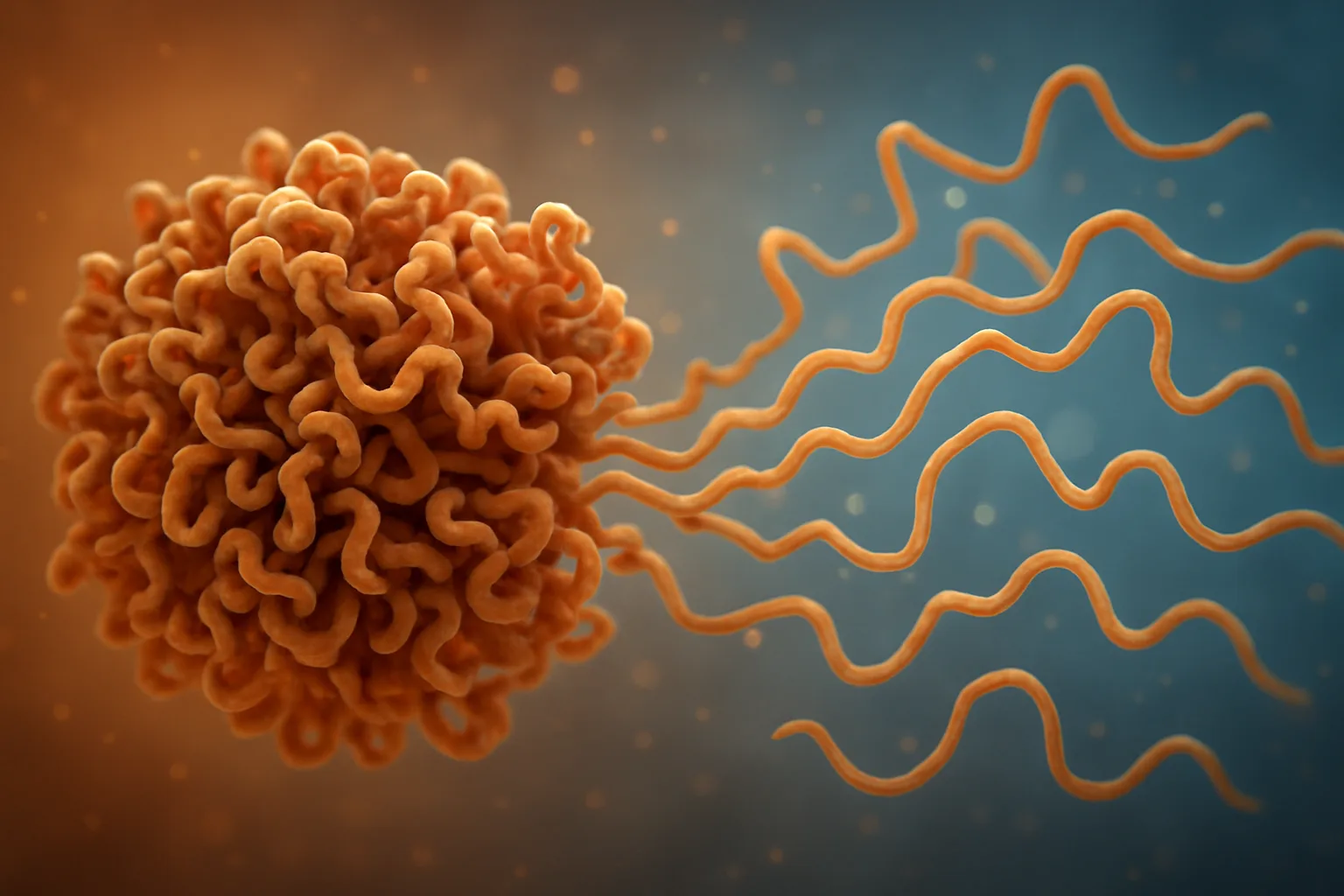 열에 의해 콩의 단백질 분자 구조가 서서히 풀리며 소화하기 쉬운 형태로 변하는 모습입니다.