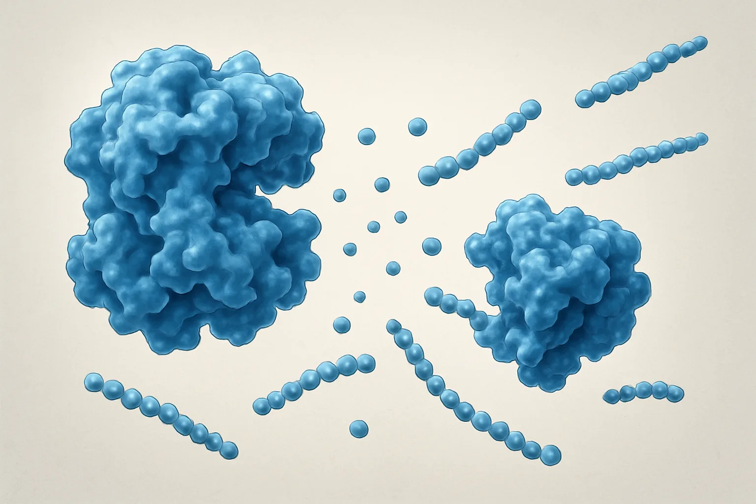 콩 단백질이 체내에서 분해되어 흡수가 용이한 펩타이드 형태로 변환되는 과정을 나타낸 과학적 설명도입니다.