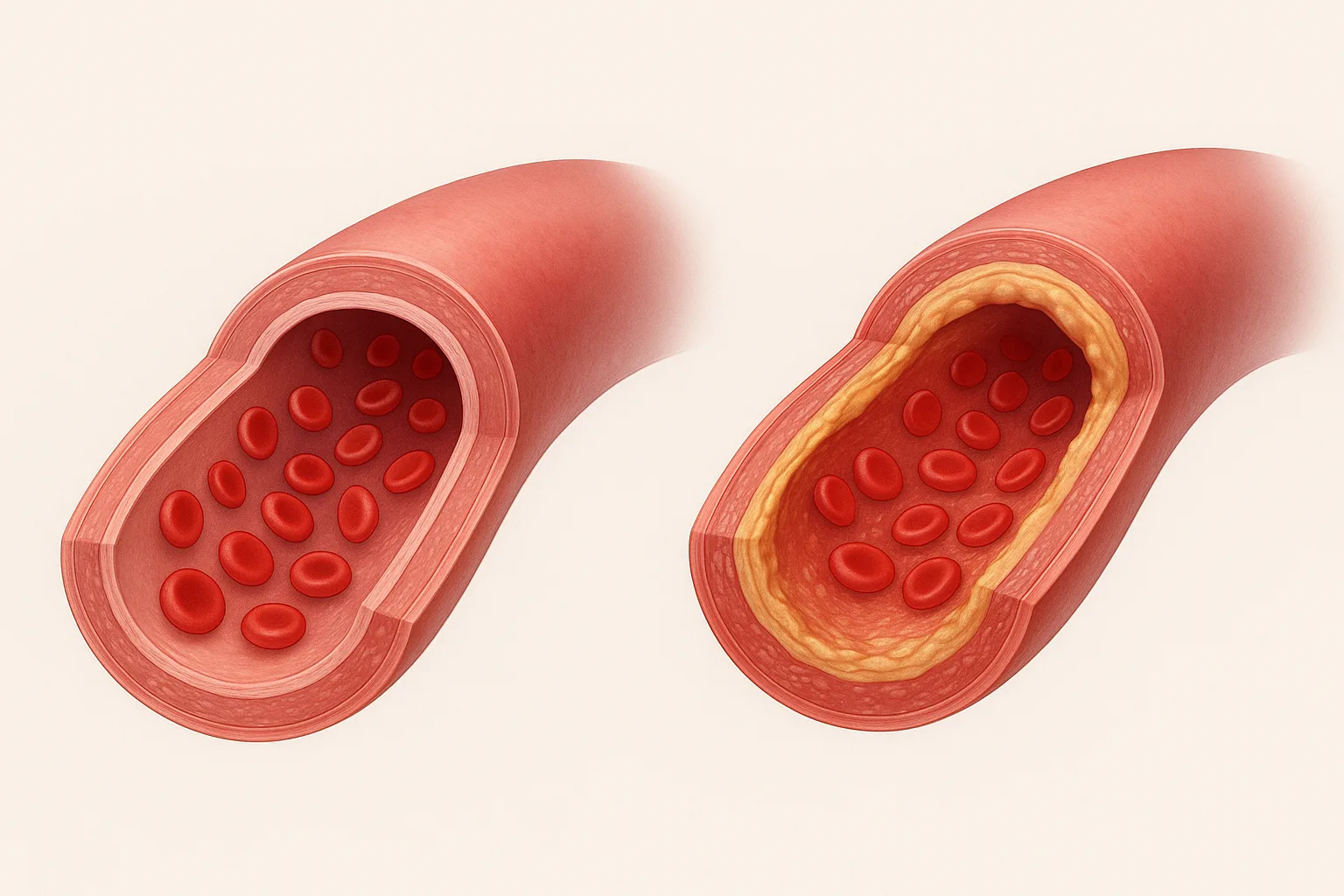 혈관 내부에 미세한 염증이 발생하는 과정을 과학적으로 표현한 구조도입니다.
