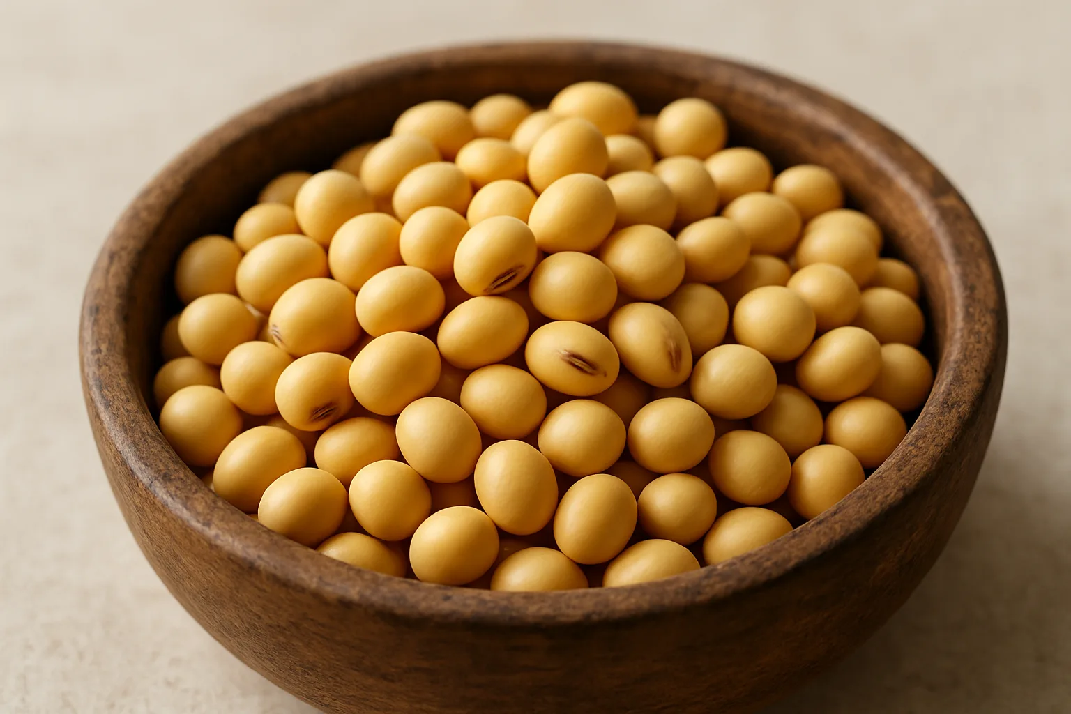 신선하고 품질 좋은 다양한 대두가 나무 그릇에 담겨 있는 모습입니다.