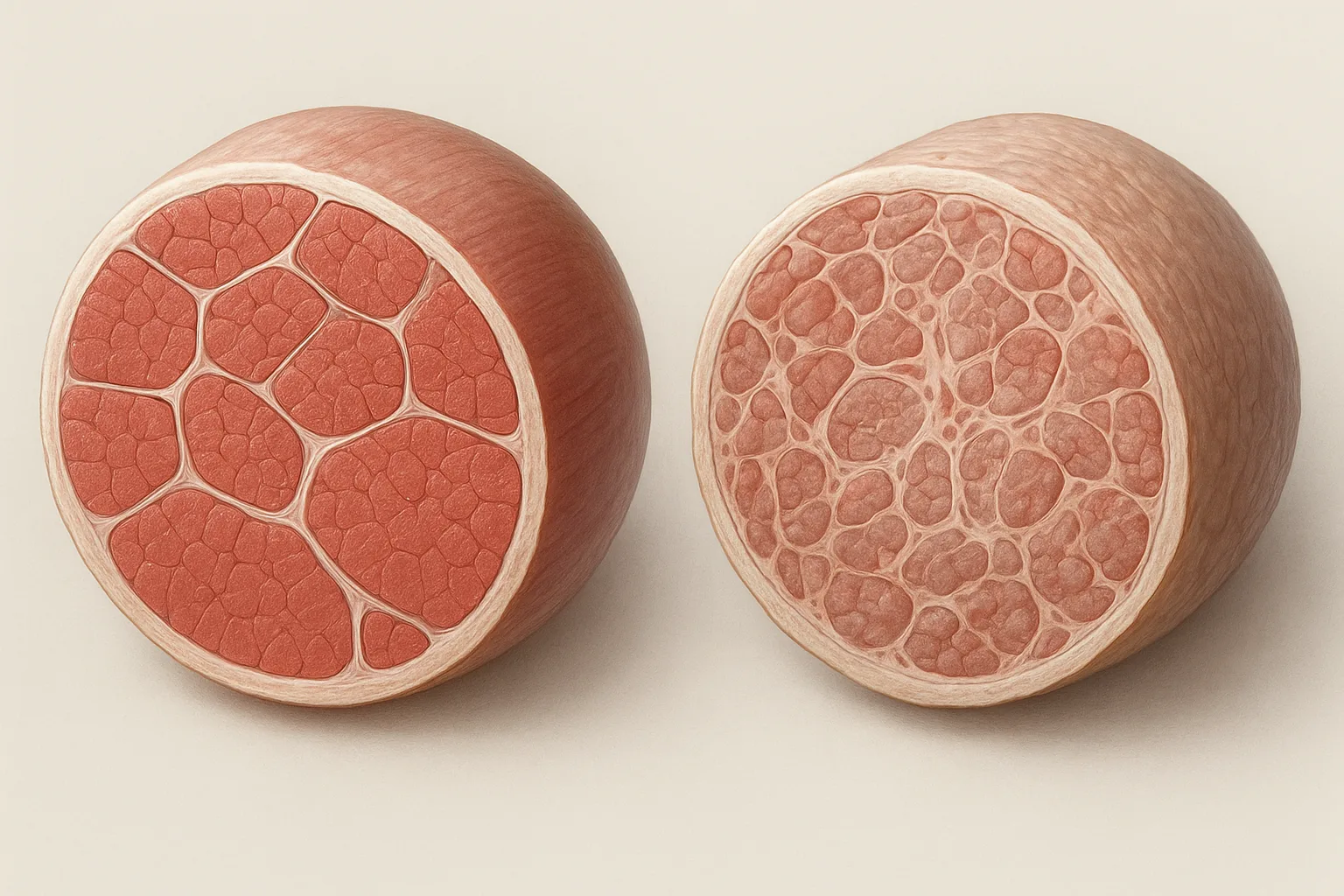 폐경기 여성의 호르몬 변화와 근육량 감소의 상관관계를 보여주는 객관적인 조직 변화 과정