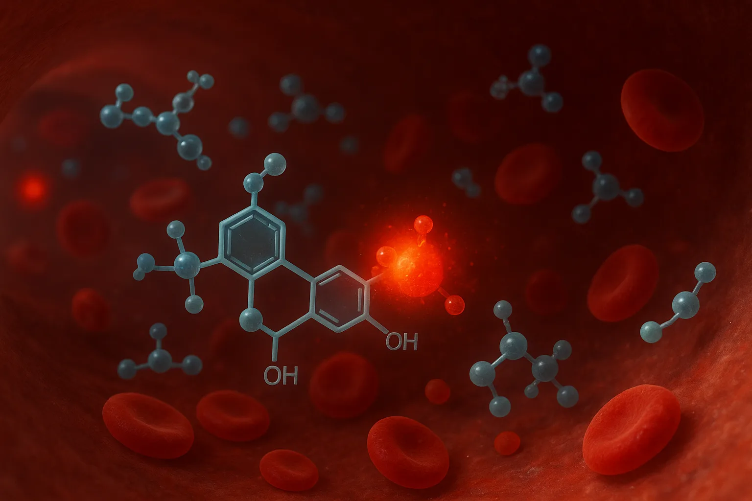 콩의 유효 성분이 혈류 내 염증 물질을 중화하고 감소시키는 과정을 나타낸 그래픽입니다.