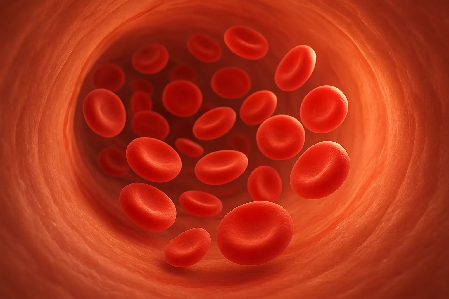 혈액이 원활하게 흐르는 깨끗한 혈관 내부를 세밀하게 표현한 사실적인 모습입니다.