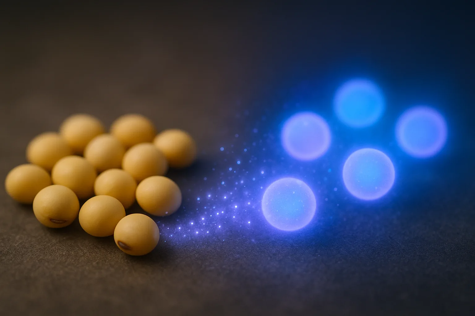 콩의 영양소가 체내에서 수면 호르몬으로 변환되는 과정을 상징적인 빛의 흐름으로 표현한 모습입니다.