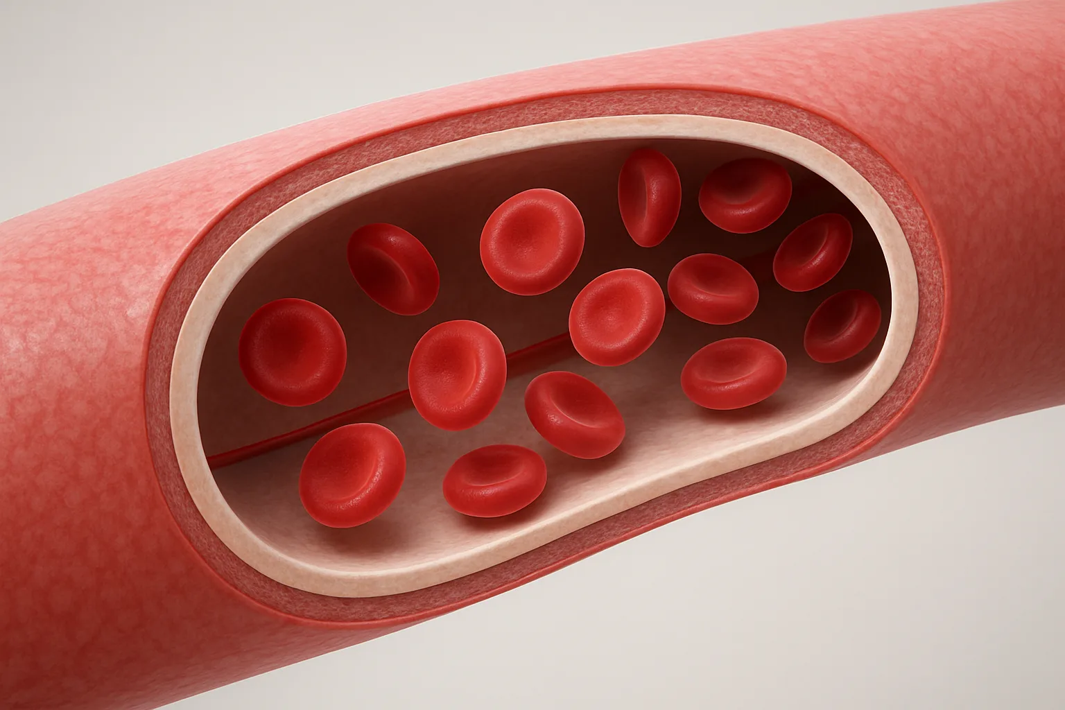 혈액이 부드럽고 원활하게 흐르고 있는 깨끗한 혈관의 단면 구조입니다.