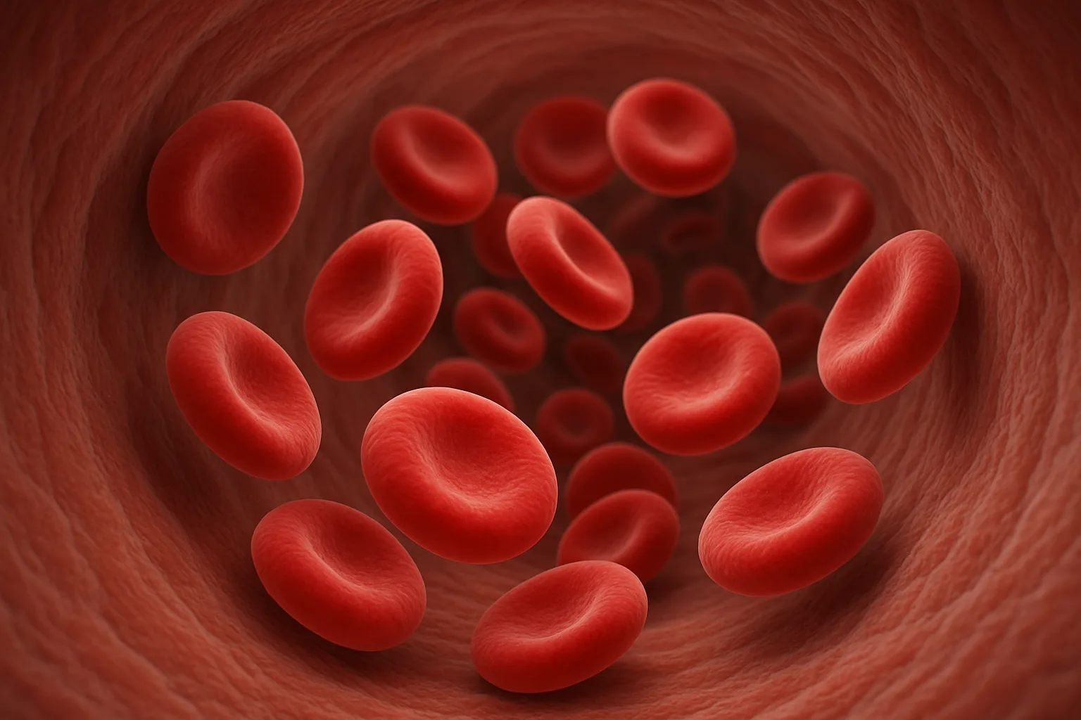 깨끗하고 탄력 있는 혈관 내부를 원활하게 흐르는 적혈구의 미세 구조입니다.
