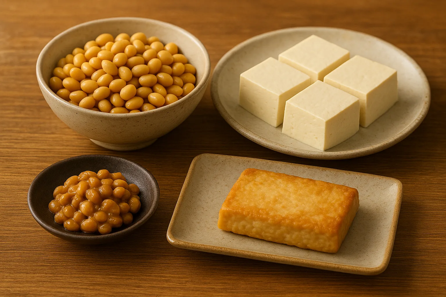 삶은 콩과 두부 등 올바른 조리 과정을 거친 콩 식품들입니다.