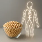 신선한 콩과 맑은 혈액의 흐름을 조화롭게 배치하여 건강한 신체 상태를 나타냈습니다.